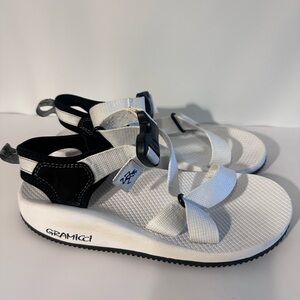 White and Black Sport Sandals with Adjustable Straps